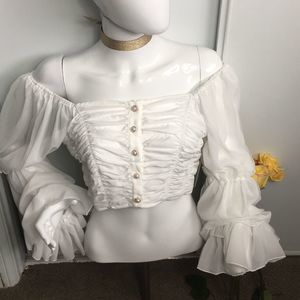Crop Top Ruffle Bell Sleeve Boho Glam Small